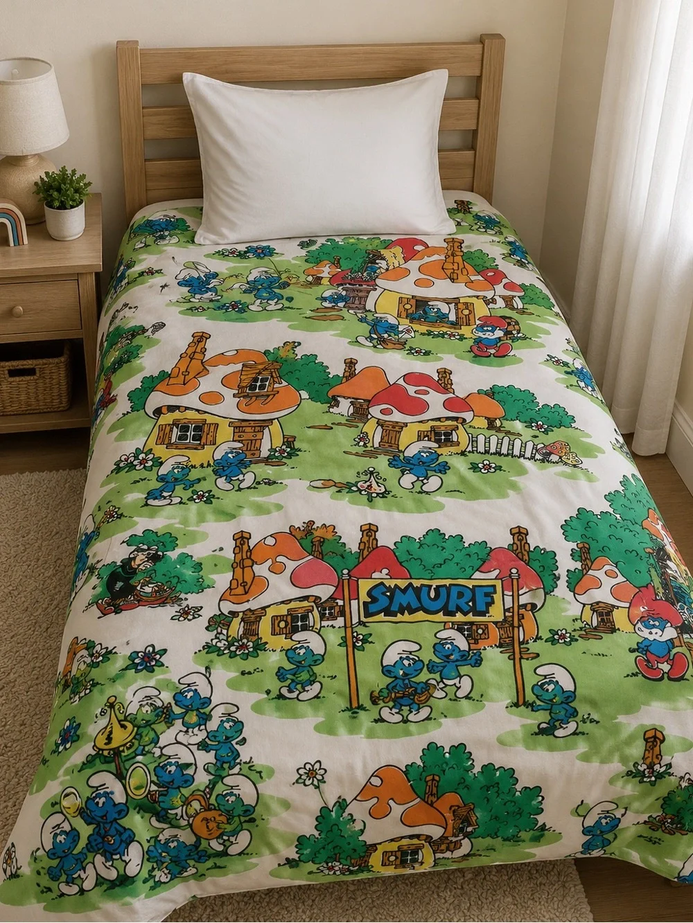 Vintage 1980’s Twin Smurf Village sheets